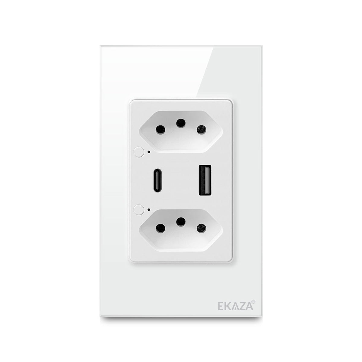 Tomada Dupla com USB-A+USB-C 16A Vidro 2.5D