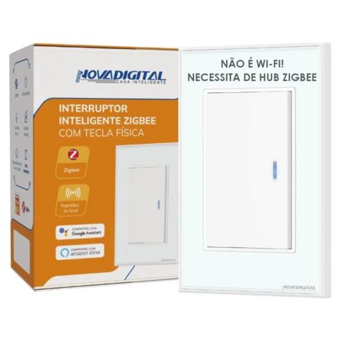 Interruptor de parede Zigbee 1 tecla Tecla branca