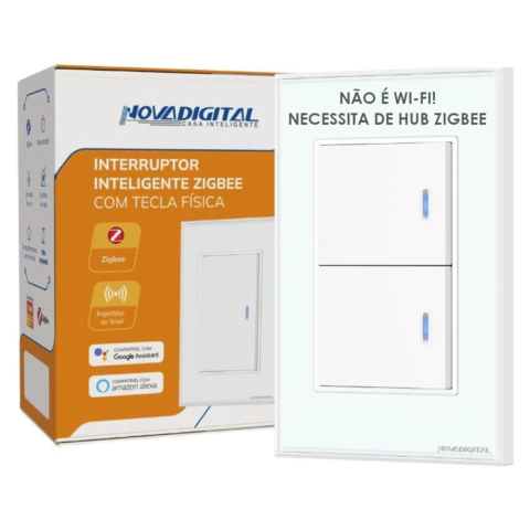 Interruptor de parede Zigbee 2 teclas Tecla branca